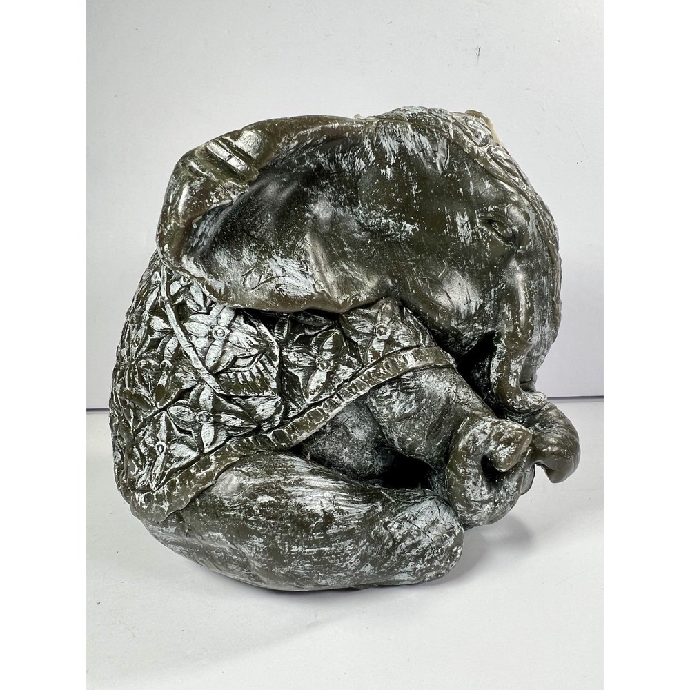 Elephant Figurine Candle Gray Decorative Sculpture Distressed Finish